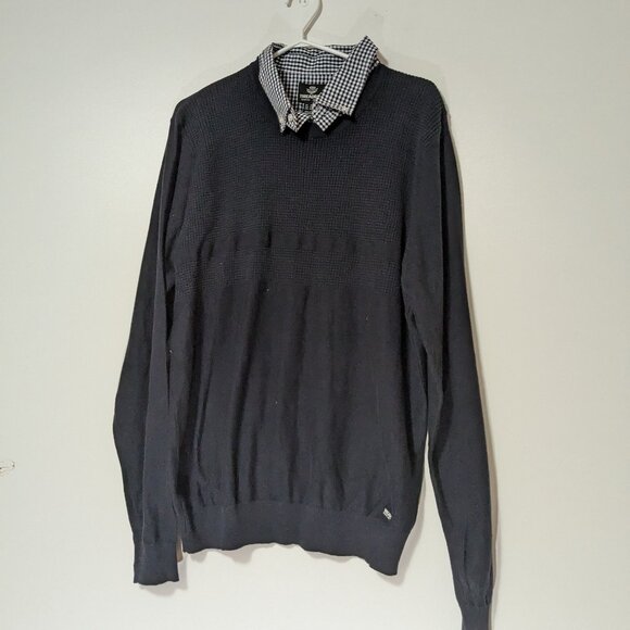 BNWT Threadbare Sweater with Gingham Shirt Collar Black White Size XL - Picture 1 of 8